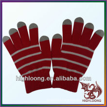 Women Double Layer Knit Winter Glove Red Stretch Nylon Arcylic Glove
